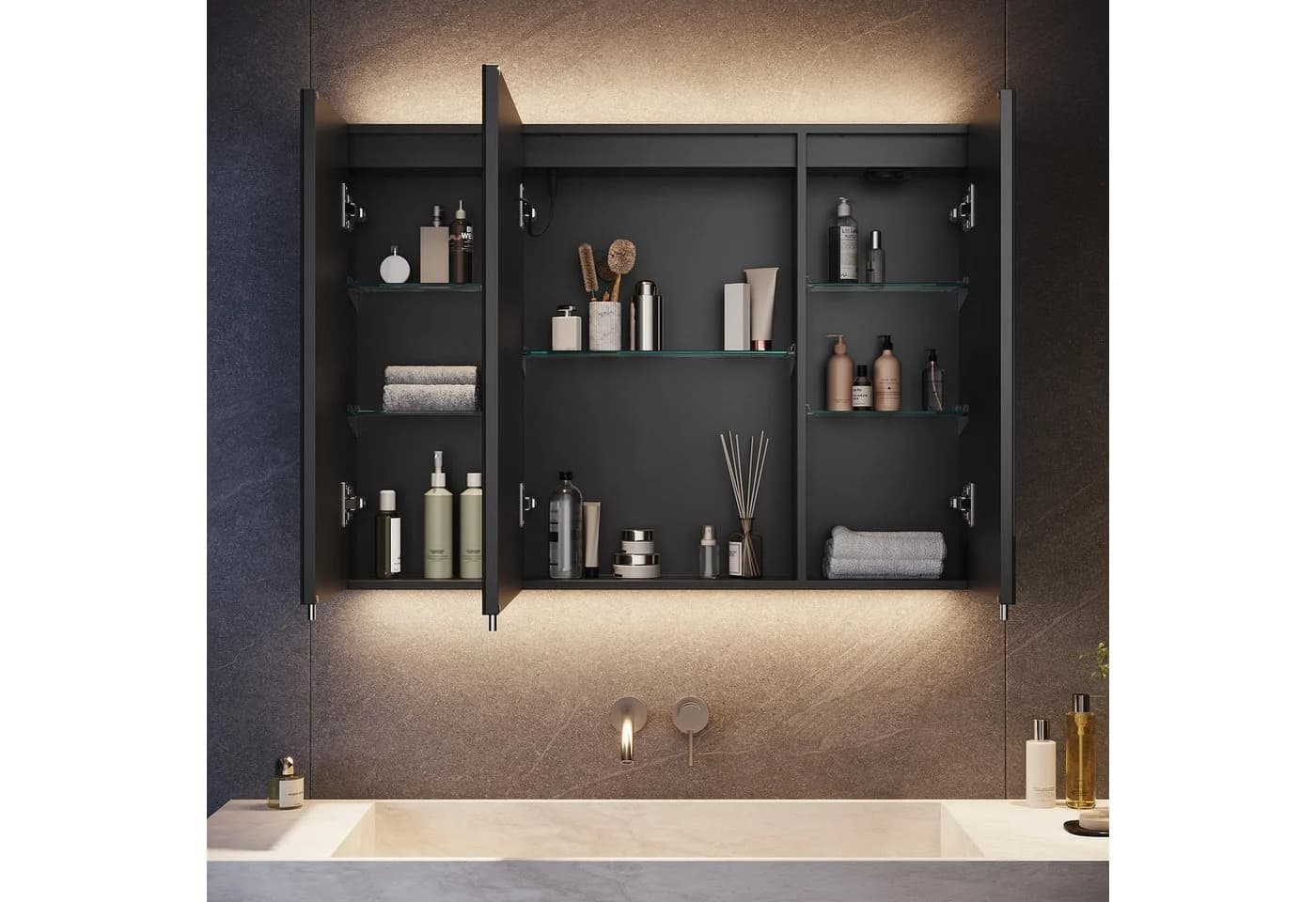 SONNI Badezimmerspiegelschrank mit Beleuchtung und Lagerung, Spiegelschrank - Bild 3