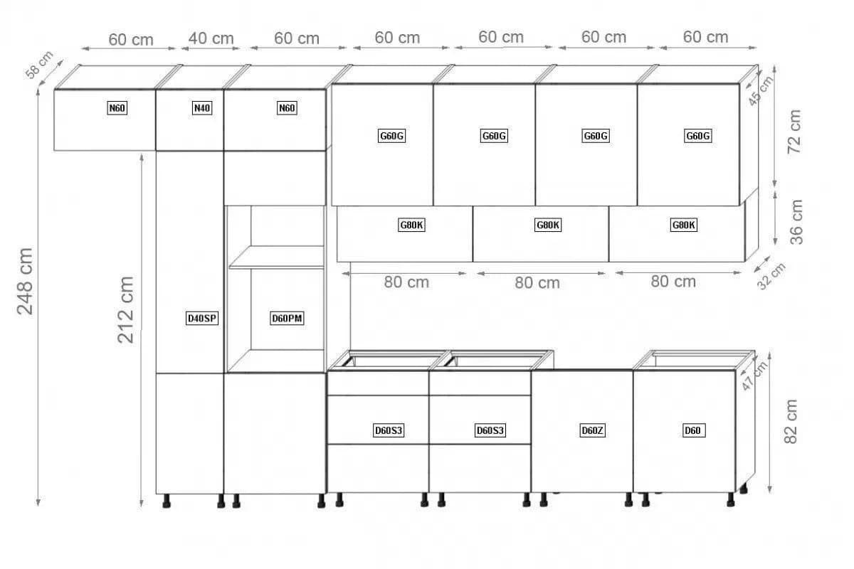 ROYAL24_MARKT Küchenzeile K18-G400 Langen 400 cm Beige/Grau MDF