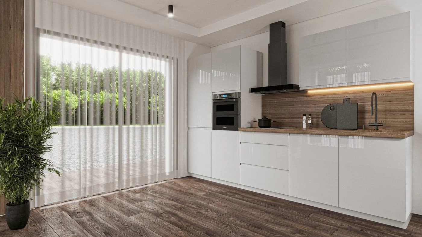 ROYAL24_MARKT Küchenzeile K57-G320 Aspen Hochglanz Grau/Weiß 320 cm - Bild 3