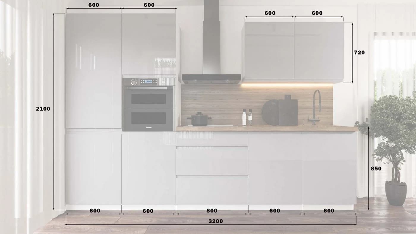 ROYAL24_MARKT Küchenzeile K57-G320 Aspen Hochglanz Grau/Weiß 320 cm - Bild 5