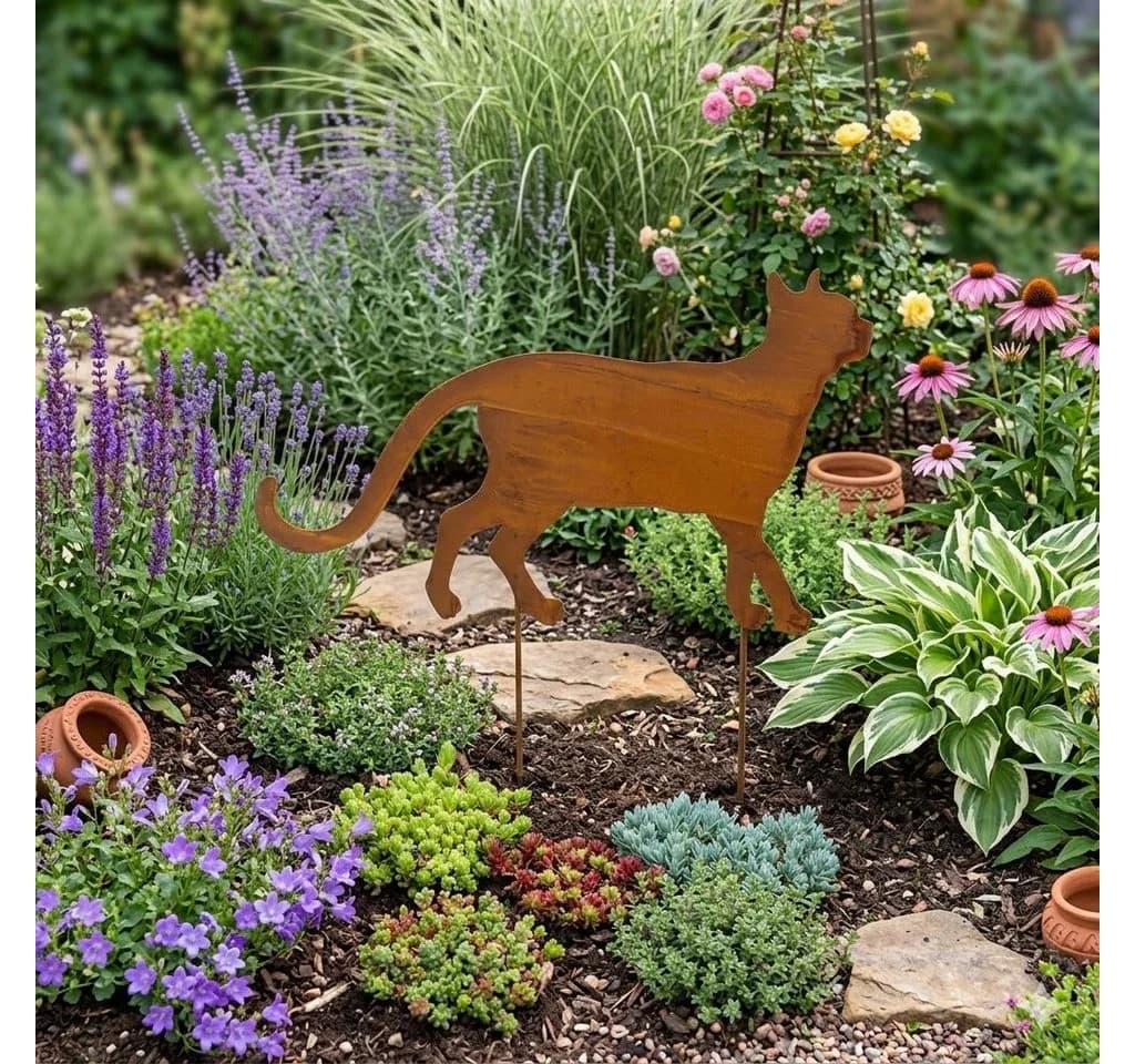 Posiwio Gartenstecker Beetstecker Katze Rostoptik