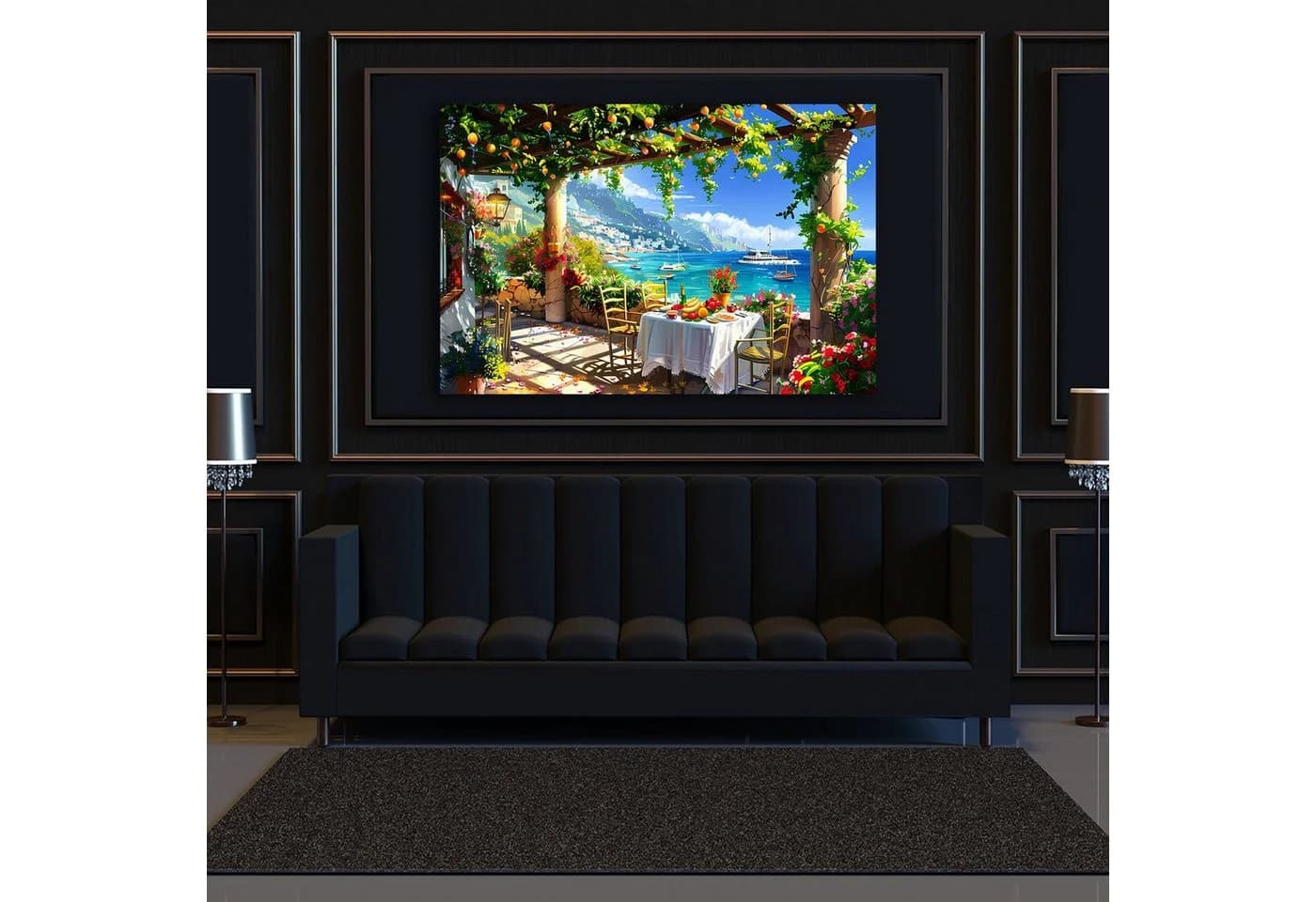 Artedinoi Leinwandbild Mediterrane Terrasse Meerblick Italien Wandbild - Bild 3
