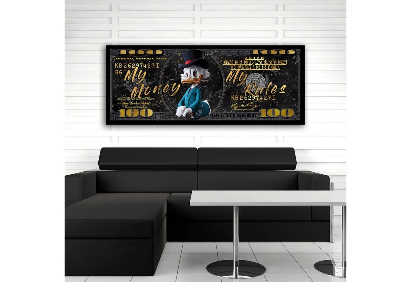 Artedinoi Leinwandbild Pop Art Duck 100 Dollar Schein Modern