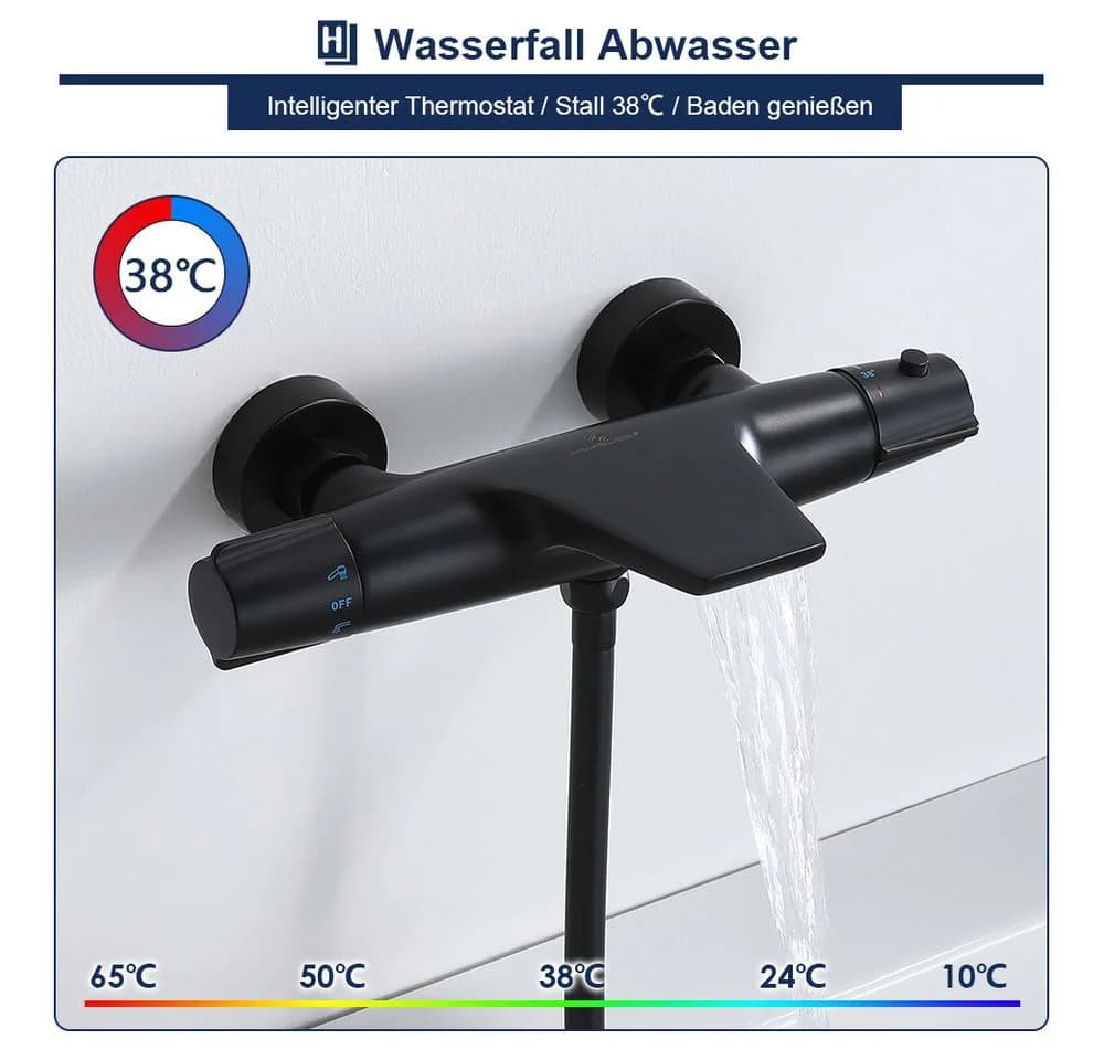 HOMELODY Brausethermostat Thermostat Duscharmatur 40°C mit Wasserfall-Auslauf Sicherheitssperre - Bild 5