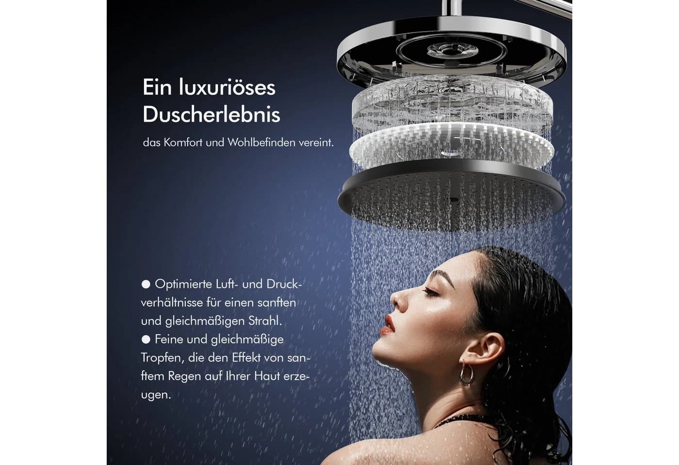 HOMELODY Duschsystem Regendusche Stangenbrause-Set 5 Modi, höhenverstellbar, 95 mm Wasserfallauslauf, verchromt - Bild 5