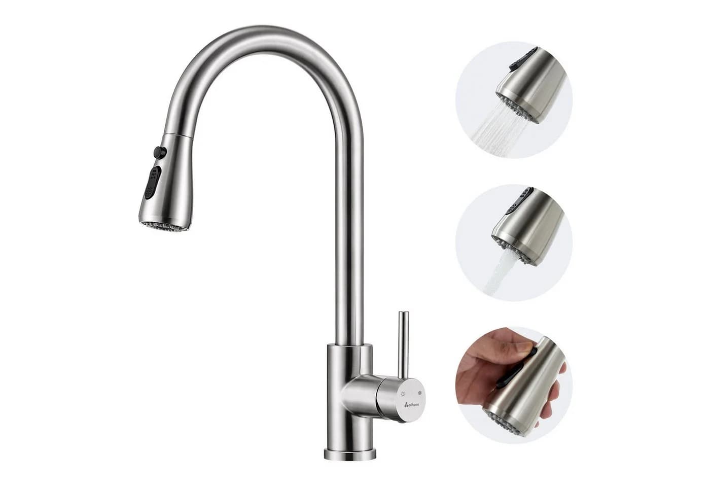 HOMELODY Küchenarmatur Hochdruck Wasserhahn 360° Ausziehbar Silber - Bild 2