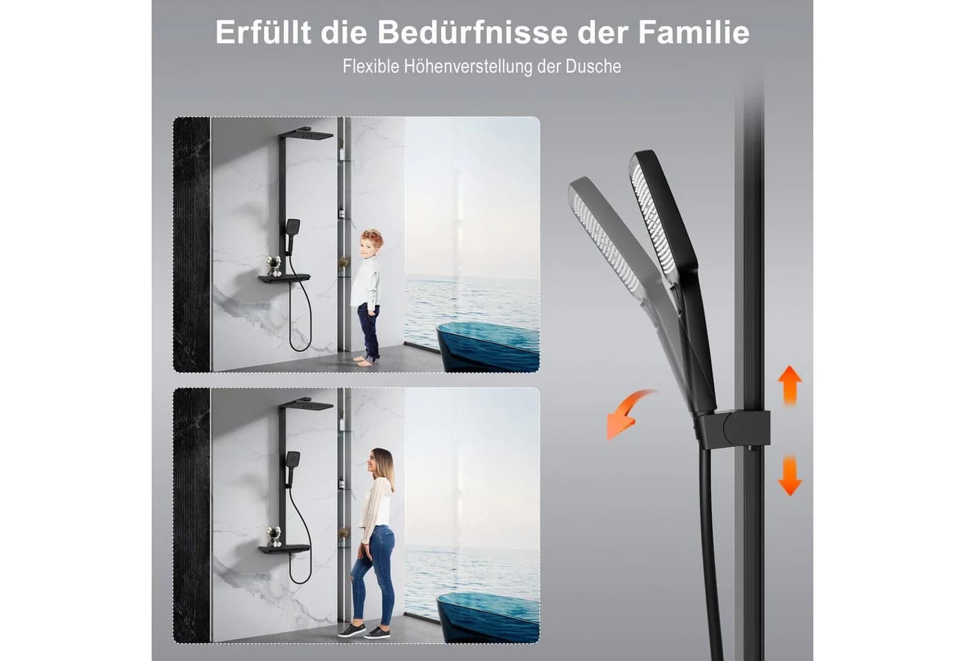 HOMELIVE Duschsystem mit Thermostat und Ablage Duschsäule mit Regendusche und Duscharmatur, mit Brausegarnitur und Kopfbrause, 30cm Kopfbraus, Schwarz - Bild 4
