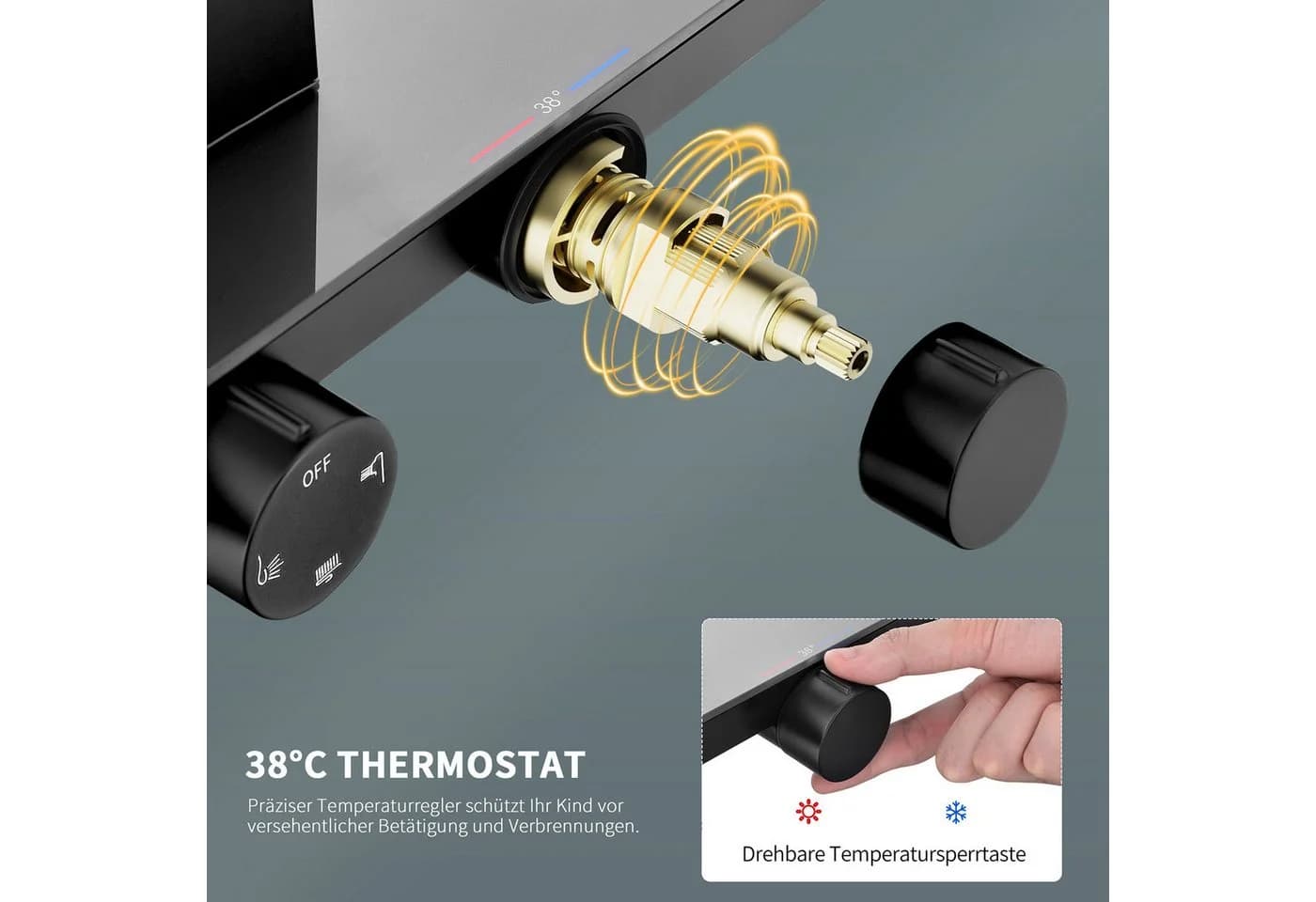 HOMELIVE Duschsystem Schwarz Matt mit Thermostat und Glasablage