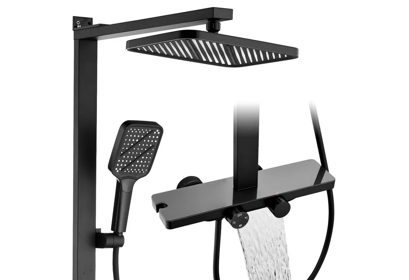 HOMELIVE Duschsystem Schwarz Matt mit Thermostat und Glasablage - Bild 2