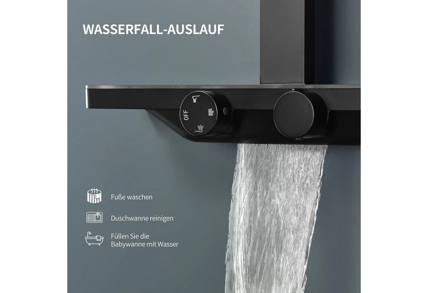 HOMELIVE Duschsystem Schwarz Matt mit Thermostat und Glasablage - Bild 4
