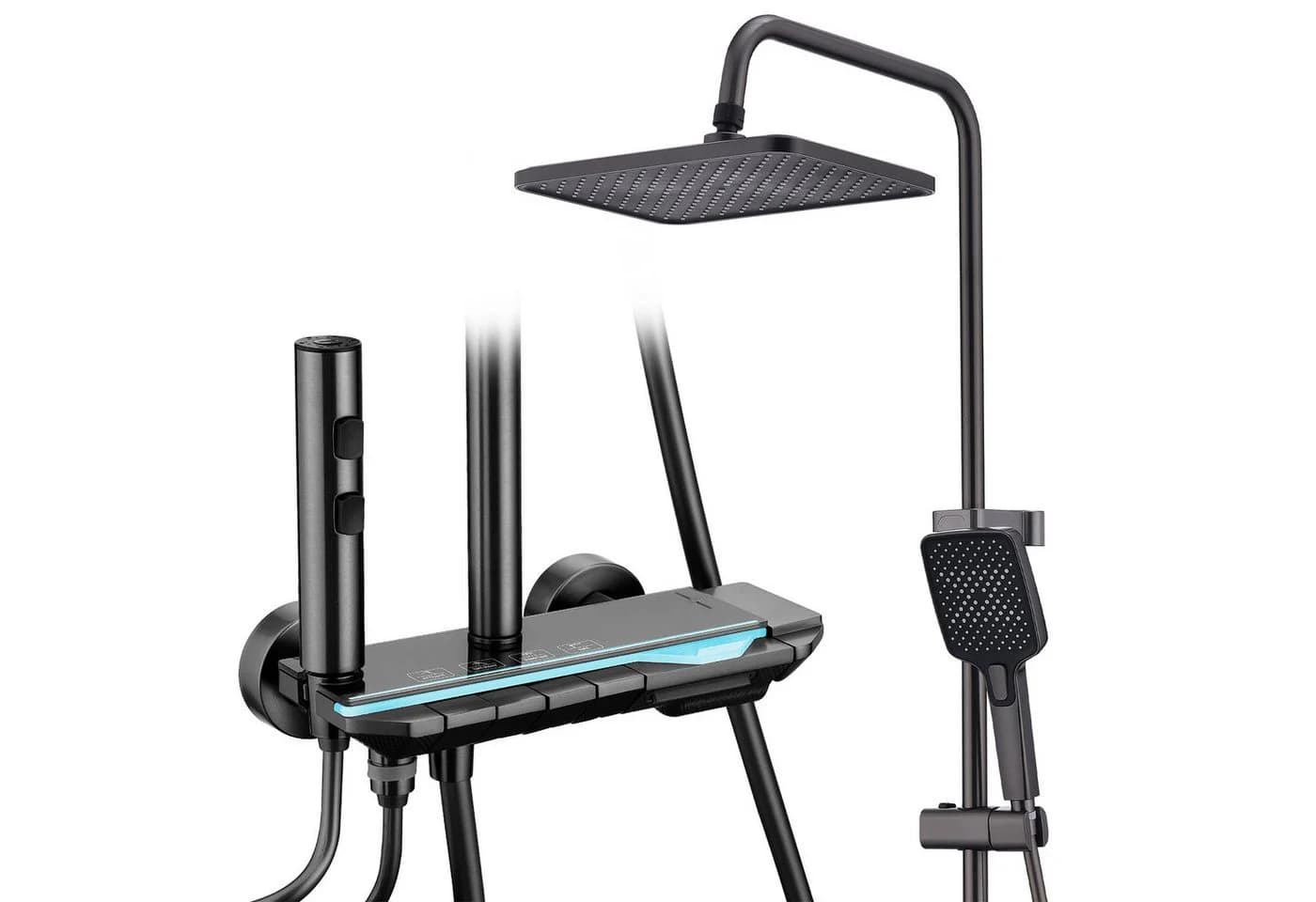 HOMELIVE Duschsystem Duschsäule Massagedusche, Regendusche, mit Ambiente-Licht, mit Handbrause, mit Wasserfallauslauf, Graphitgrau - Bild 2