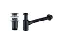 HOMELODY Ablaufgarnitur Siphon Pop-Up Ablaufgarnitur mit Überlauf Universal Röhrensiphon Set Waschtisch Bad Geruchsverschluss Stöpsel Abfluss Garnitur Schwarz Bild 2