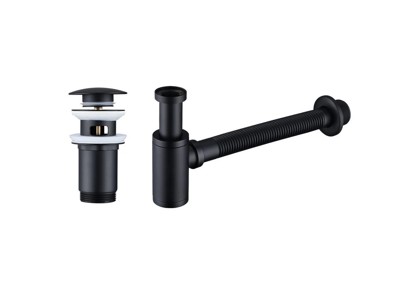 HOMELODY Ablaufgarnitur Siphon Pop-Up Ablaufgarnitur mit Überlauf Universal Röhrensiphon Set Waschtisch Bad Geruchsverschluss Stöpsel Abfluss Garnitur Schwarz - Bild 2