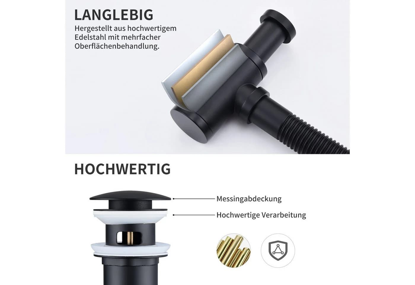 HOMELODY Ablaufgarnitur Siphon Pop-Up Ablaufgarnitur mit Überlauf Universal Röhrensiphon Set Waschtisch Bad Geruchsverschluss Stöpsel Abfluss Garnitur Schwarz - Bild 4