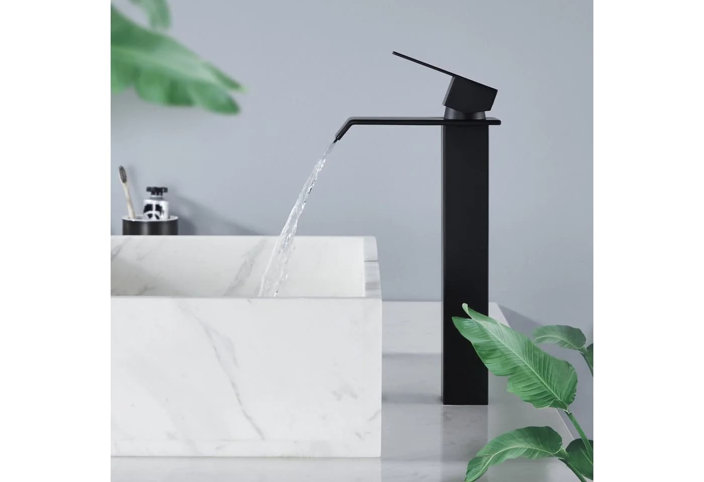 HOMELIVE Waschtischarmatur Schwarz Wasserfall-Design - Bild 2