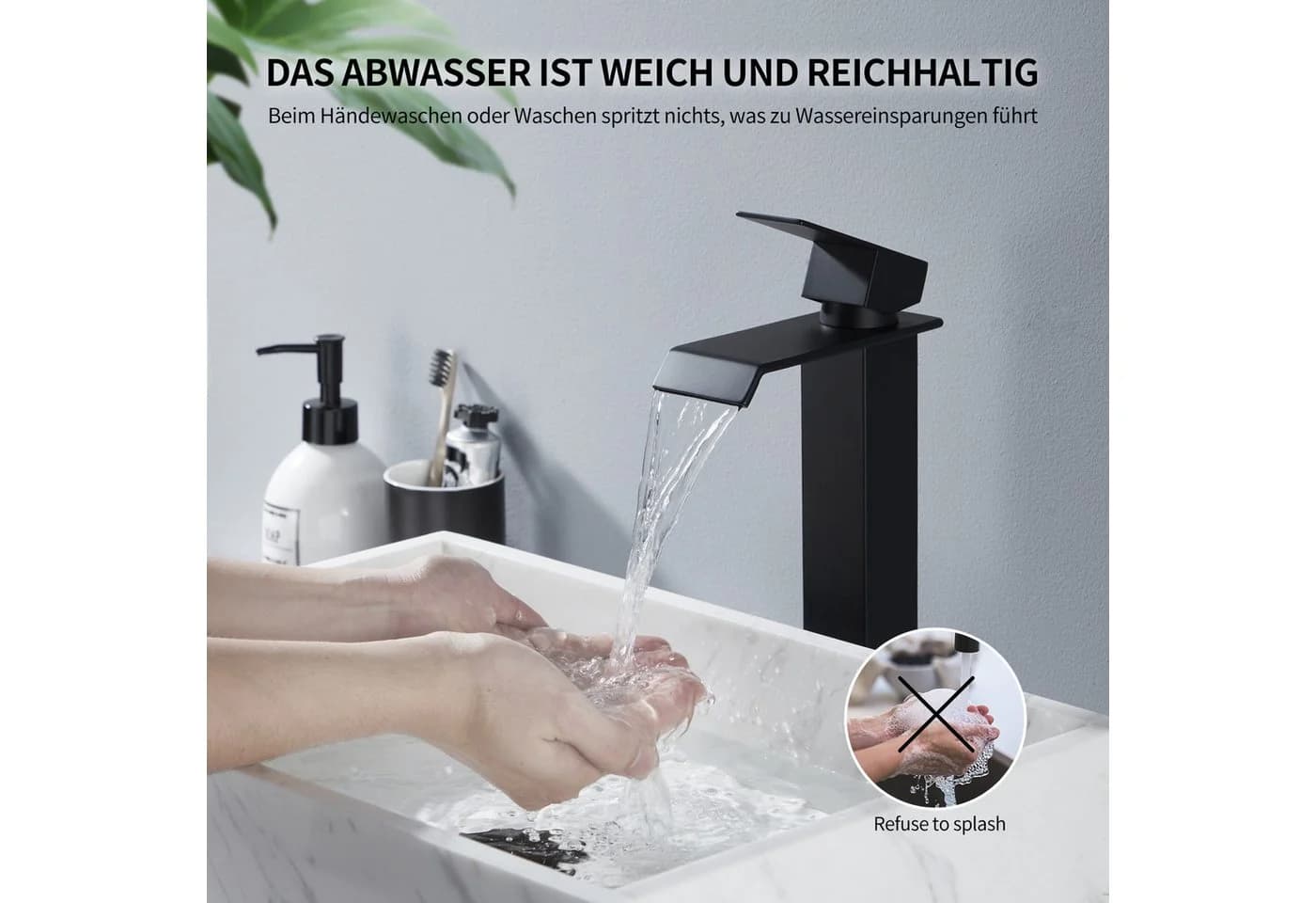 HOMELIVE Waschtischarmatur Schwarz Wasserfall-Design - Bild 3
