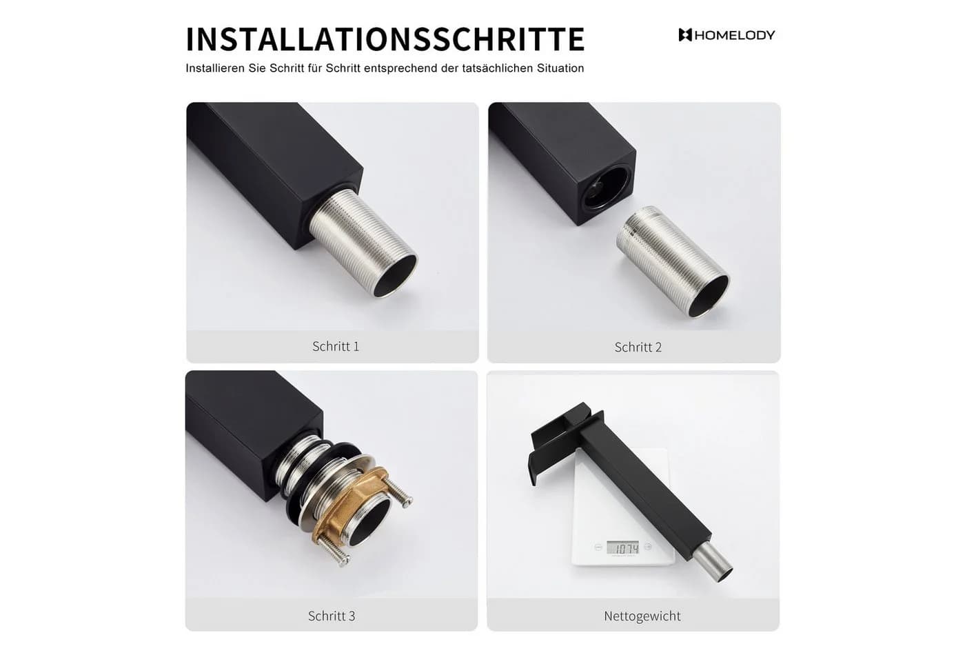 HOMELIVE Waschtischarmatur Schwarz Wasserfall-Design - Bild 5