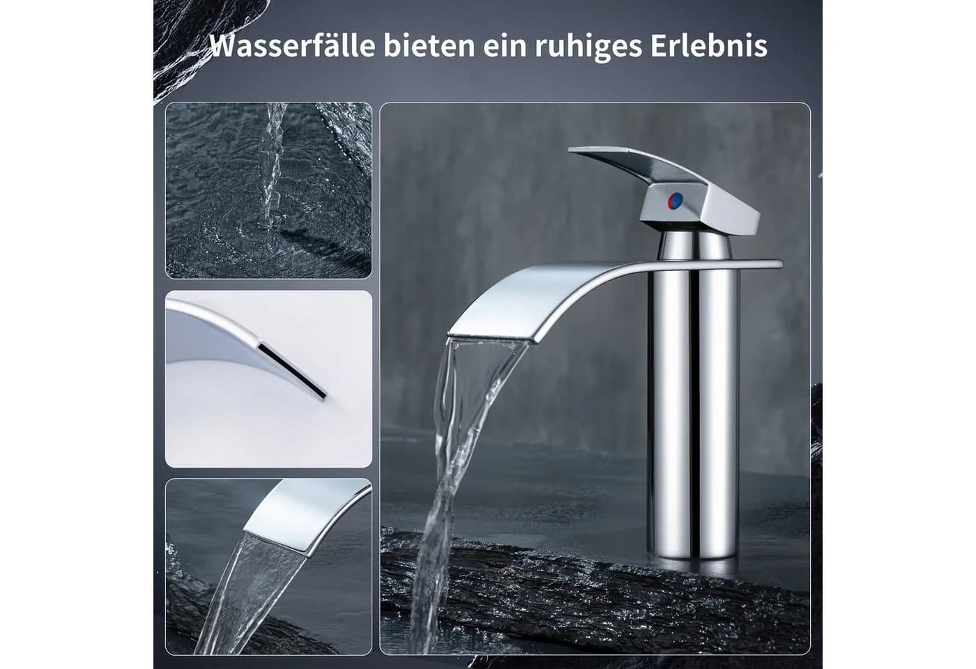 HOMELODY Waschtischarmatur Wasserfall Wasserhahn Verchromt - Bild 3