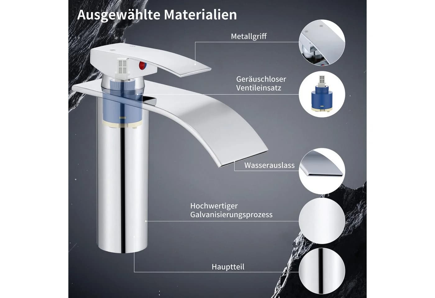 HOMELODY Waschtischarmatur Wasserfall Wasserhahn Verchromt - Bild 4