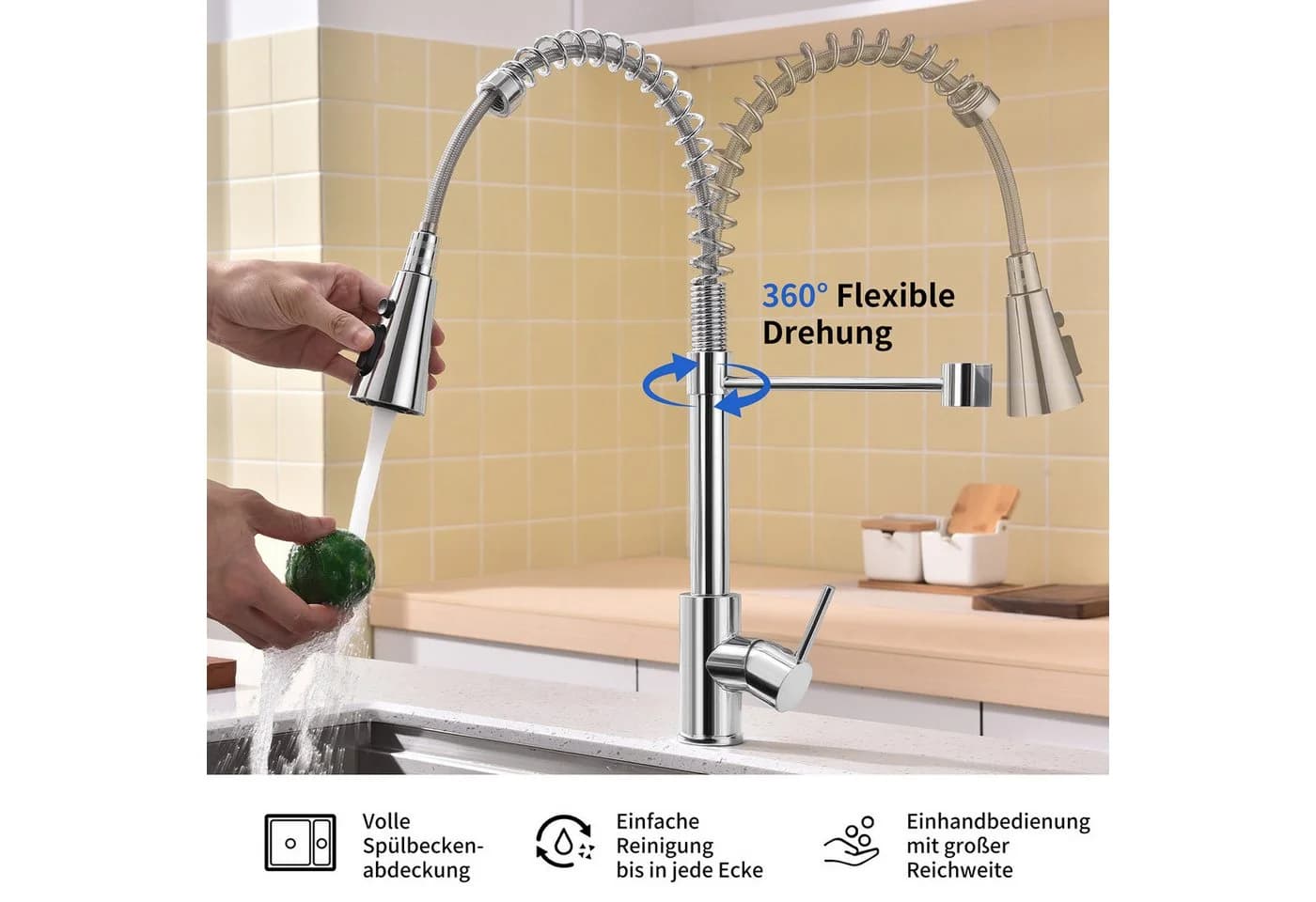 HOMELODY Küchenarmatur Ausziehbar 360° Schwenkbar Mischbatterie