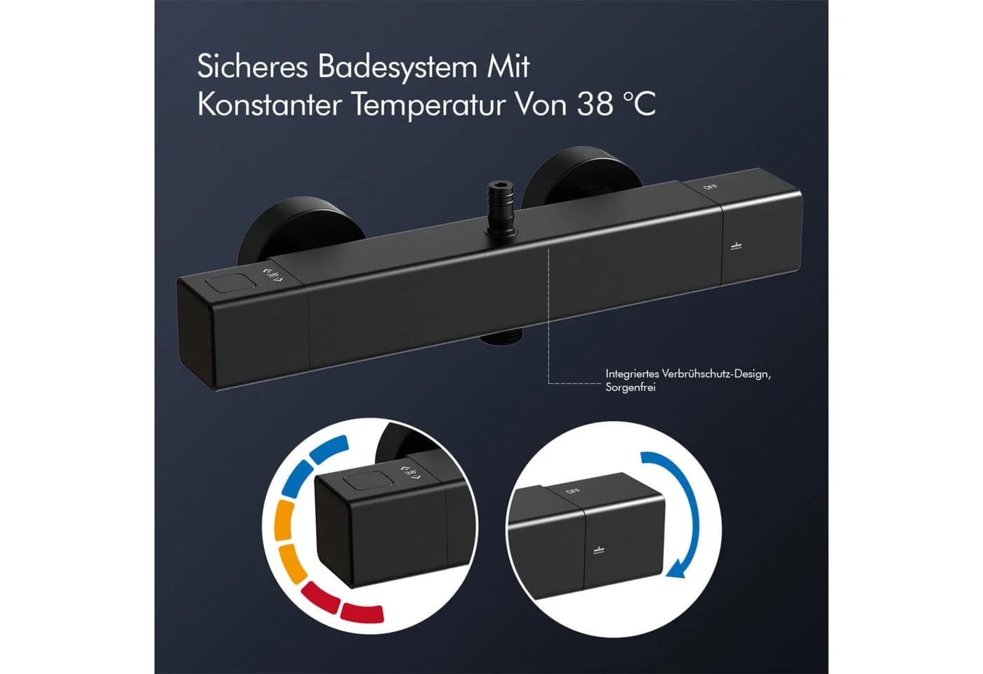 HOMELODY Duschsystem mit Thermostat & Duschablage Schwarz - 2 Strahlarten, Hand- & Kopfbrause, höhenverstellbar, 38 °C Sicherheitssperre - Bild 4