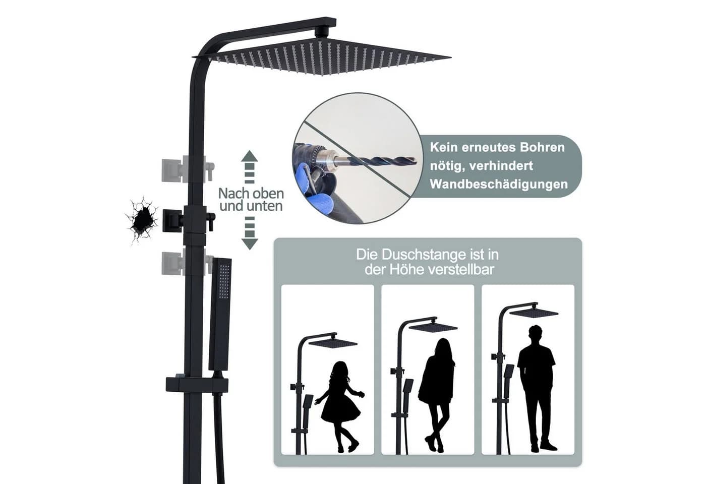 HOMELODY Duschsystem Schwarz Regendusche mit Thermostat - Bild 4