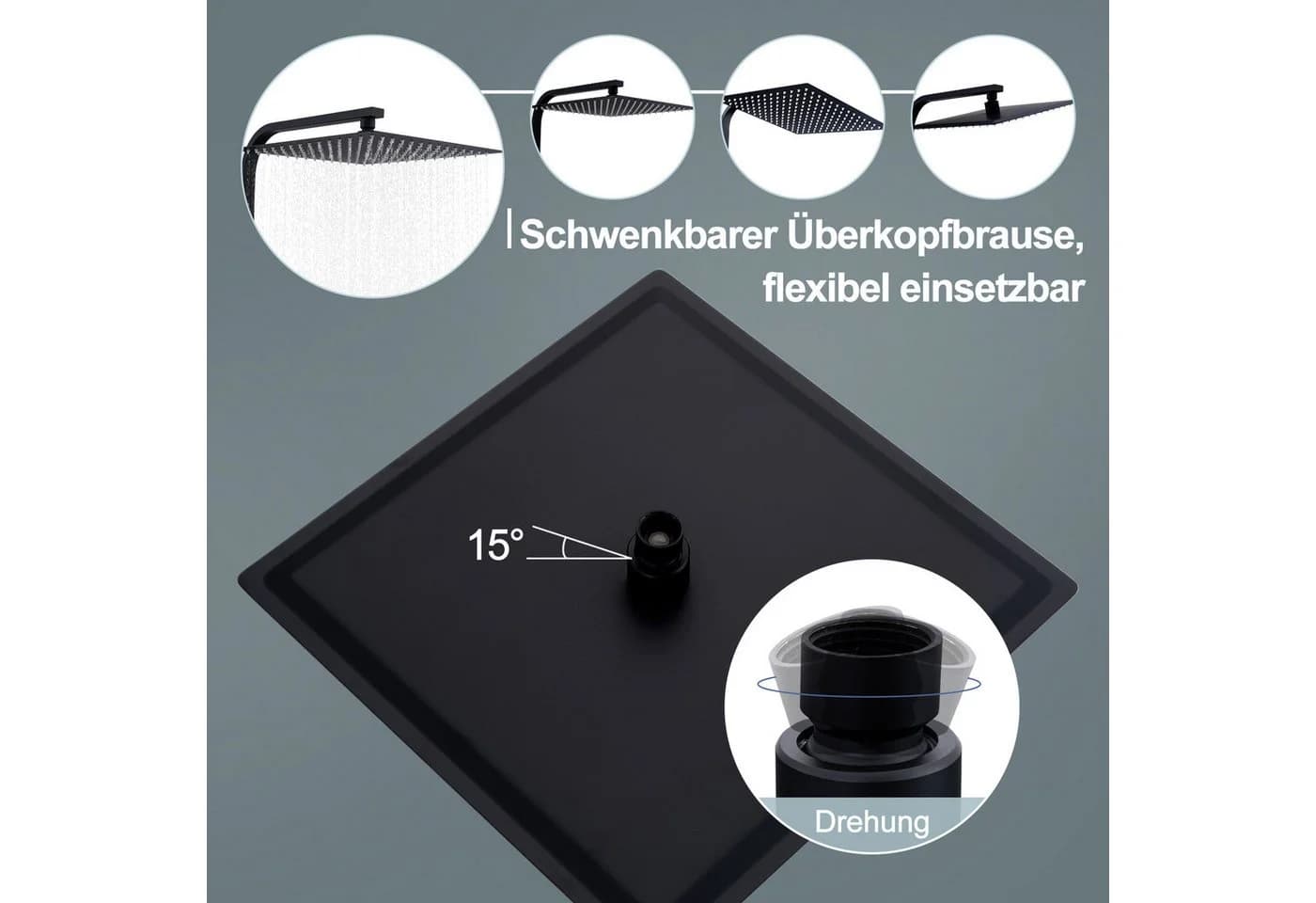 HOMELODY Duschsystem Schwarz Regendusche mit Thermostat - Bild 5