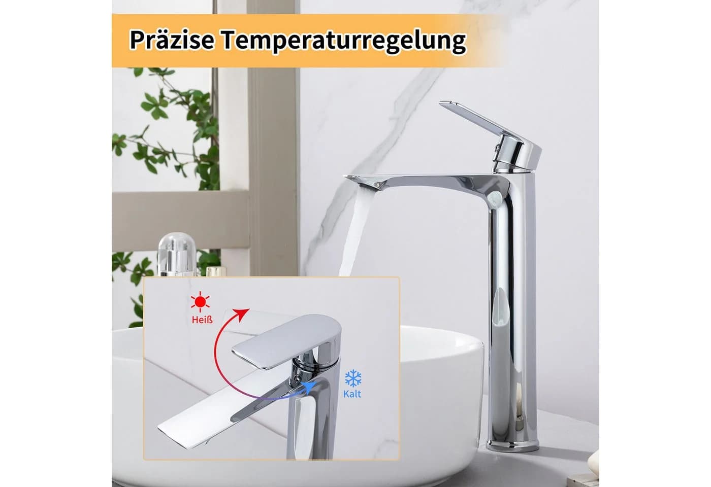 HOMELODY Waschtischarmatur Hohe Auslaufhöhe verchromt - Bild 4