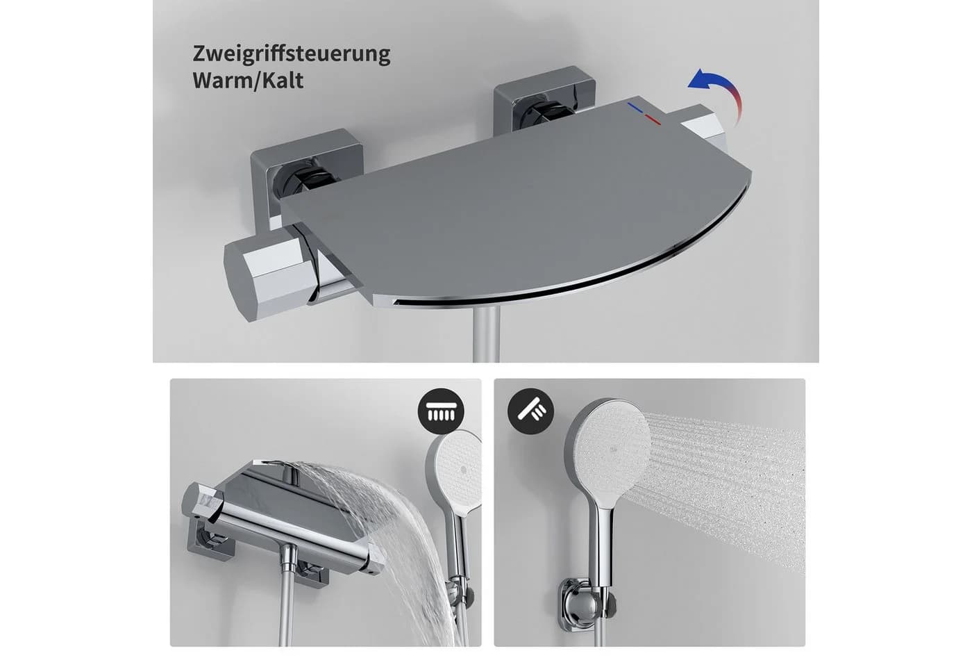 HOMELODY Badewannenarmatur verchromt Wasserfall Messing 2 Strahlarten - Bild 4