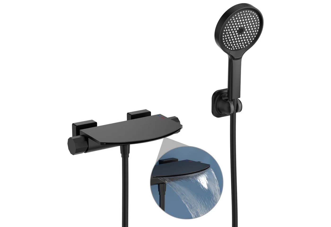 HOMELODY Badewannenarmatur Schwarz Wasserfall Wannenarmatur Messing - Bild 2