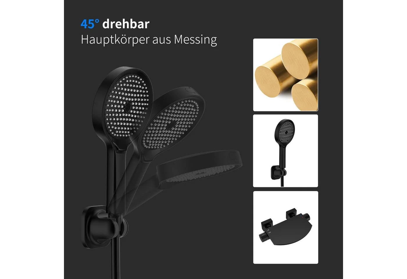 HOMELODY Badewannenarmatur Schwarz Wasserfall Wannenarmatur Messing - Bild 5
