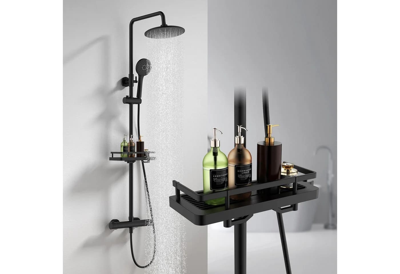 HOMELODY Duschsystem Thermostat Regendusche Handbrause Schwarz - Bild 2