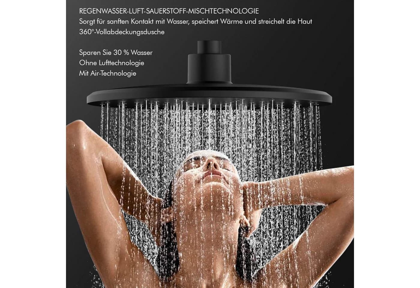 HOMELODY Duschsystem Thermostat Regendusche Handbrause Schwarz - Bild 4