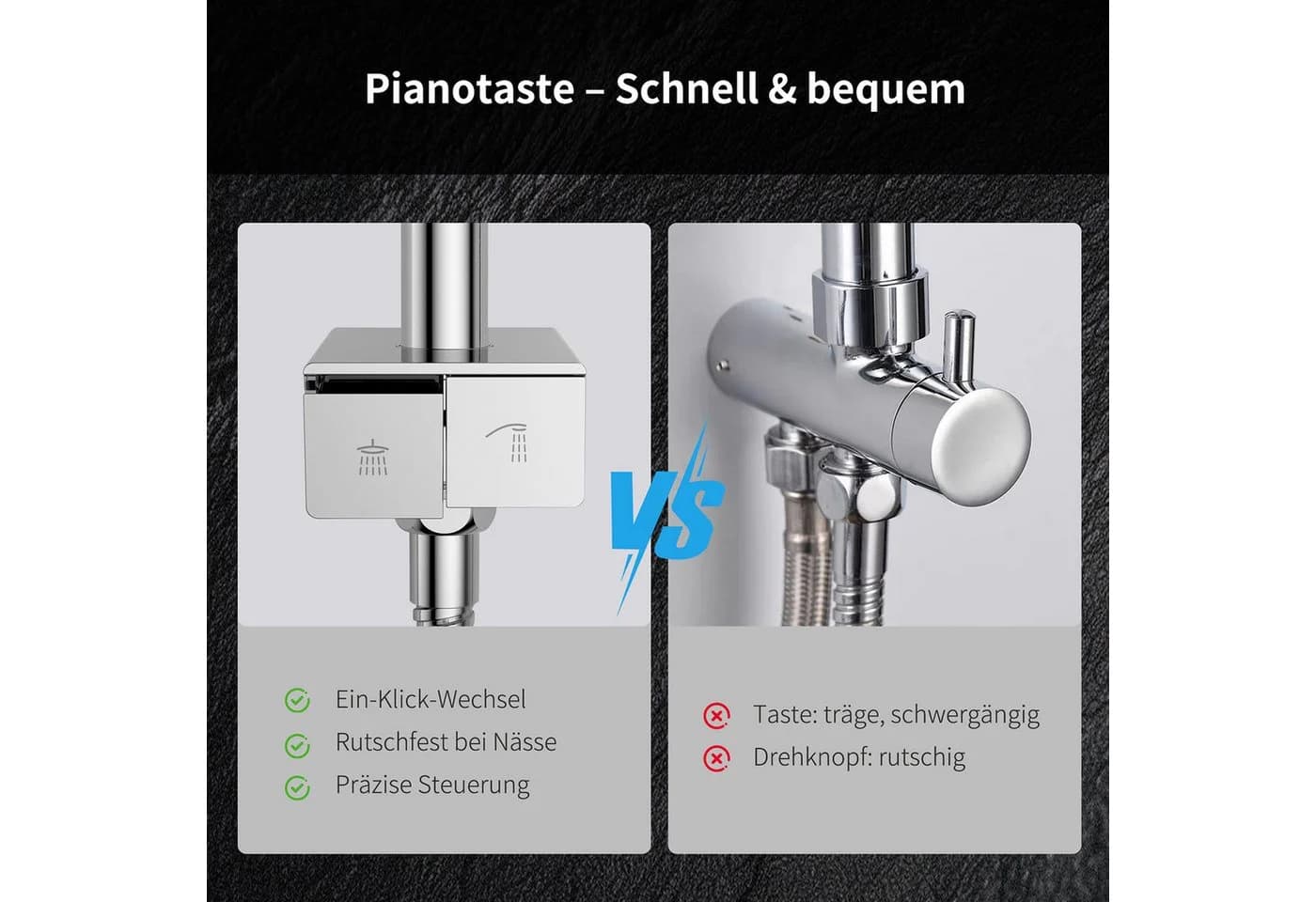 HOMELODY Duschsystem ohne Armatur mit Klavierschaltern, 2 Strahlarten, Regendusche - Bild 3