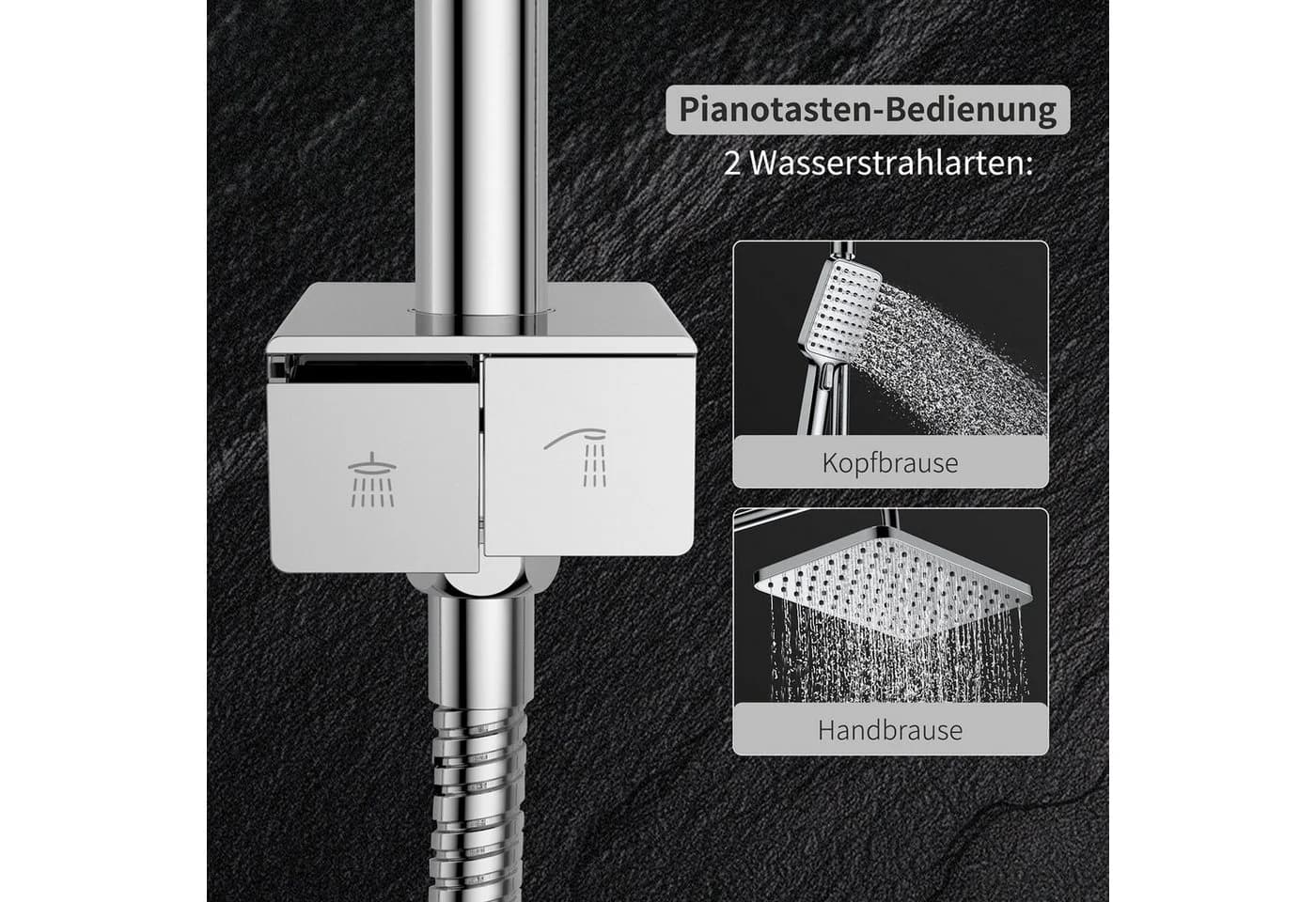 HOMELODY Duschsystem ohne Armatur mit Klavierschaltern, 2 Strahlarten, Regendusche - Bild 4