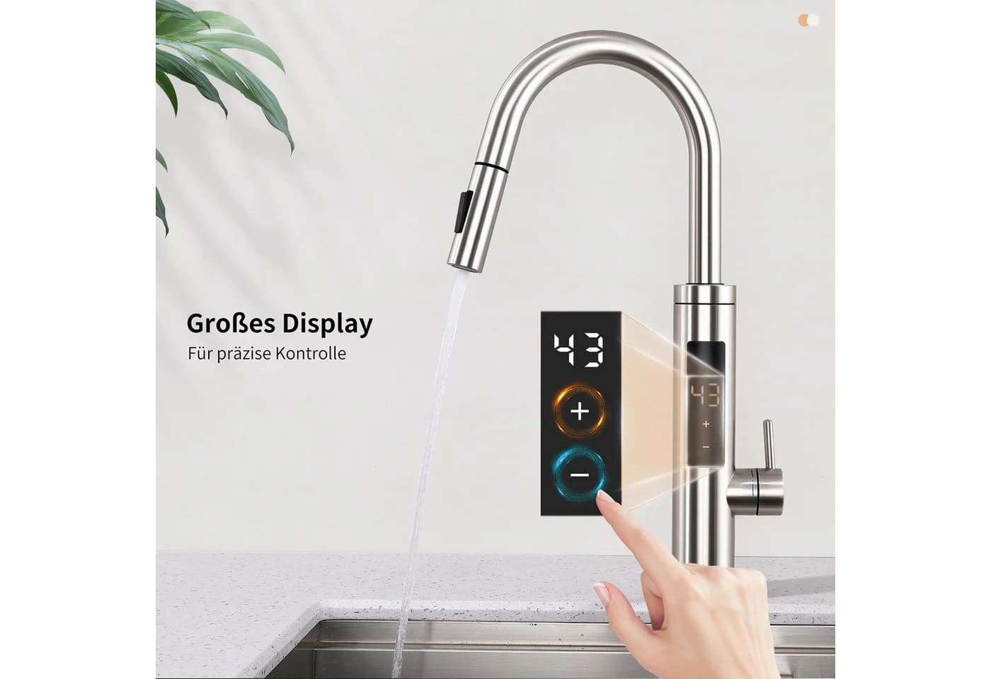 HOMELODY Küchenarmatur mit LED-Display, ausziehbarer Brause & Sofortheizung, 360° drehbare Touch-Steuerung - Bild 4