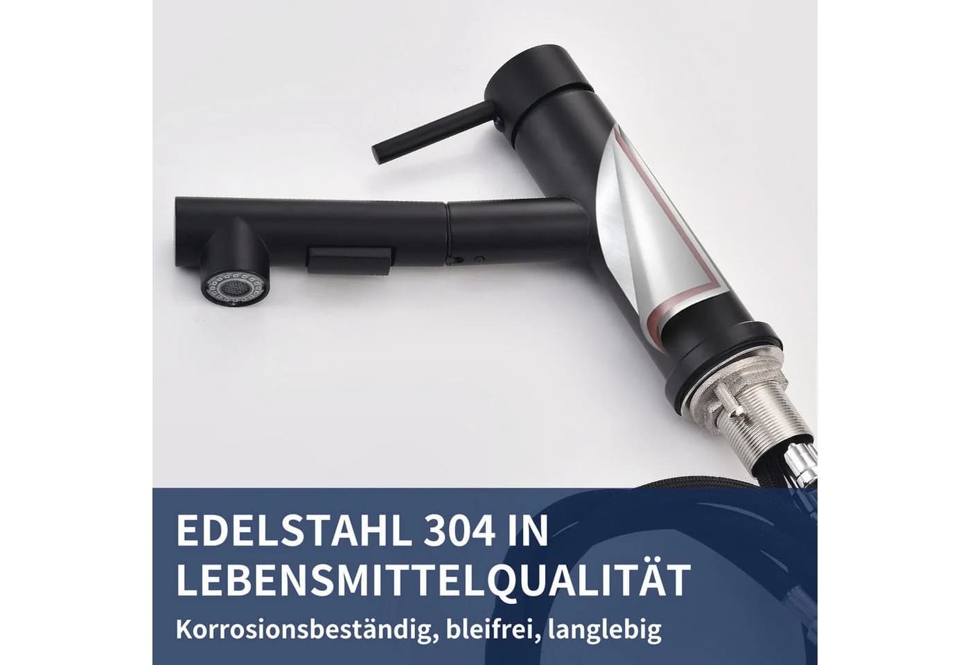 HOMELODY Waschtischarmatur Bad Schwarz Wasserhahn Ausziehbar Brause Mischbatterie Küche Spültischarmatur ausziehbarer Auslauf - Bild 5
