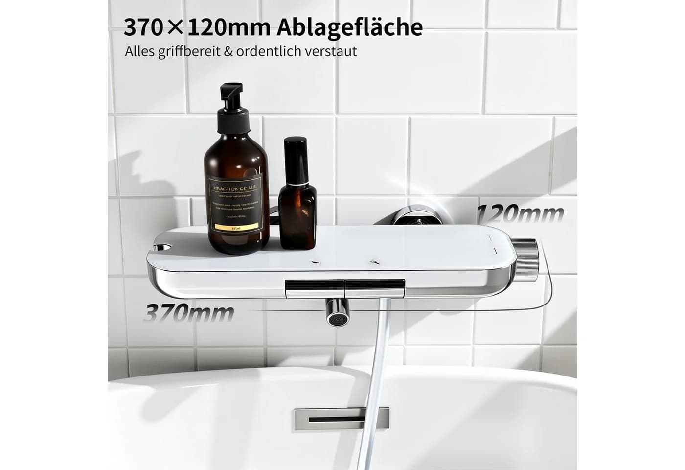HOMELODY Duschsystem Badewannenarmatur mit Ablage 370 mm und 3-Funktions-Handbrause