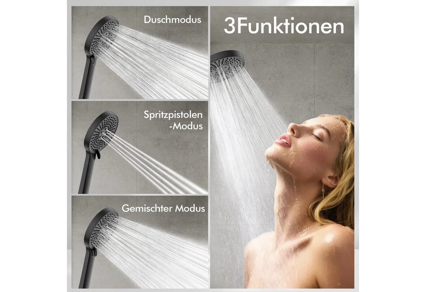 HOMELODY Duschsystem Badewannenarmatur mit Ablage 370 mm und 3-Funktions-Handbrause - Bild 5