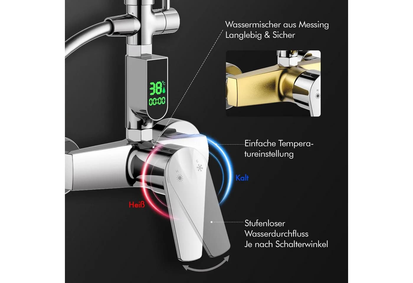HOMELODY Duschsystem mit LED-Display 10-Zoll Regendusche Chrom