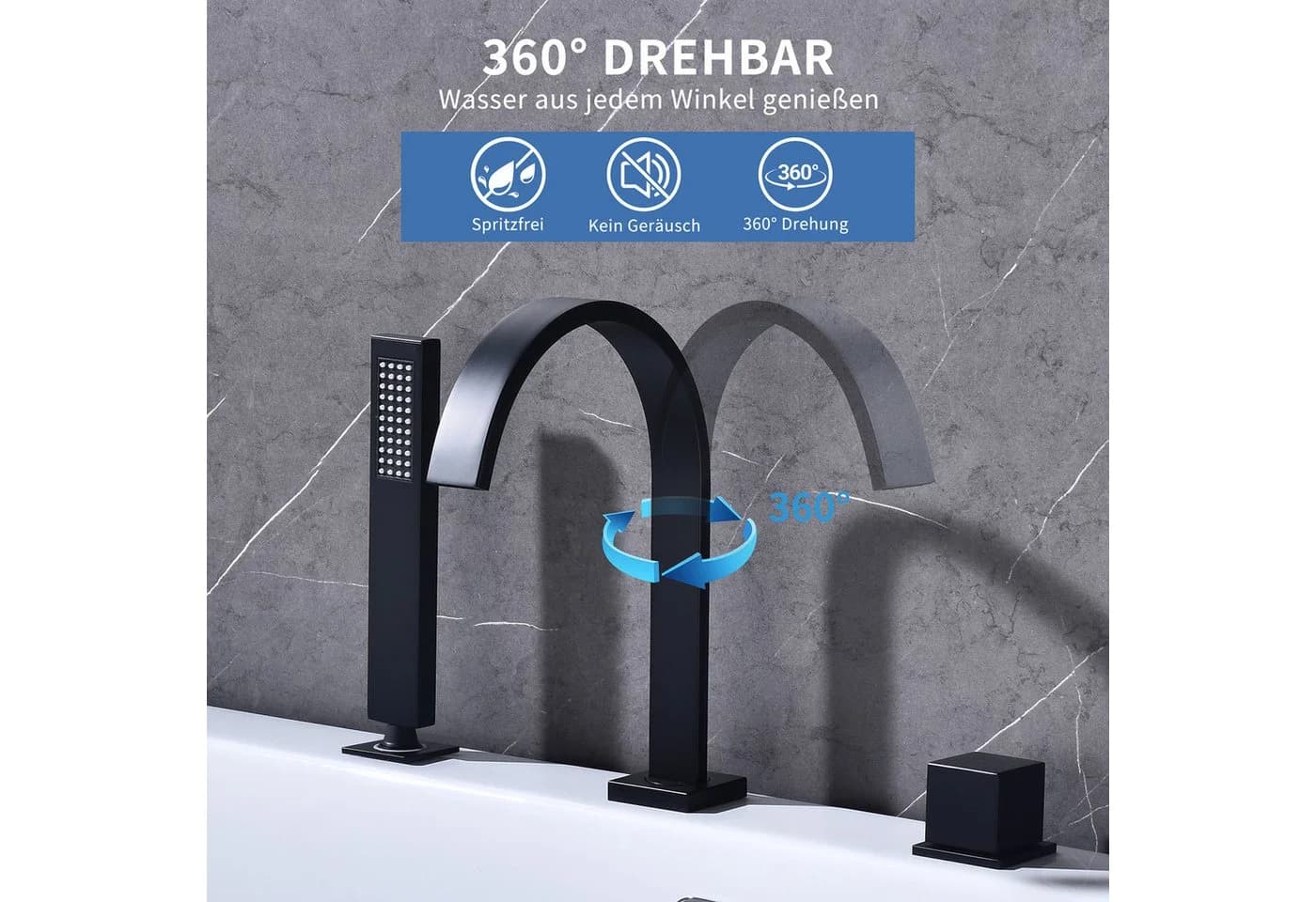 HOMELODY Badarmatur 4 Loch Handbrause Badewannenarmatur Set - Bild 3