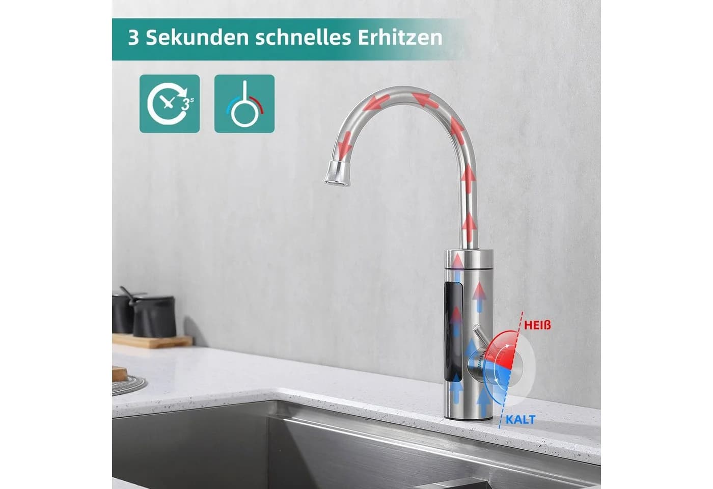 HOMELODY Küchenarmatur Elektrischer Wasserhahn mit Digitalanzeige und Durchlauferhitzer - Bild 5