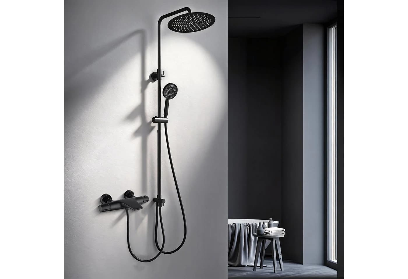 HOMELODY Duschsystem mit Regendusche, Handbrause und Thermostat Schwarz - Bild 2