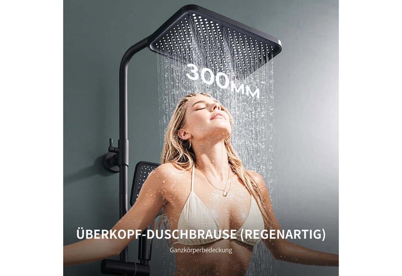 HOMELODY Duschsystem mit Thermostat und Glasablage in Schwarz, 3 Strahlarten, 12 Zoll Regendusche - Bild 5