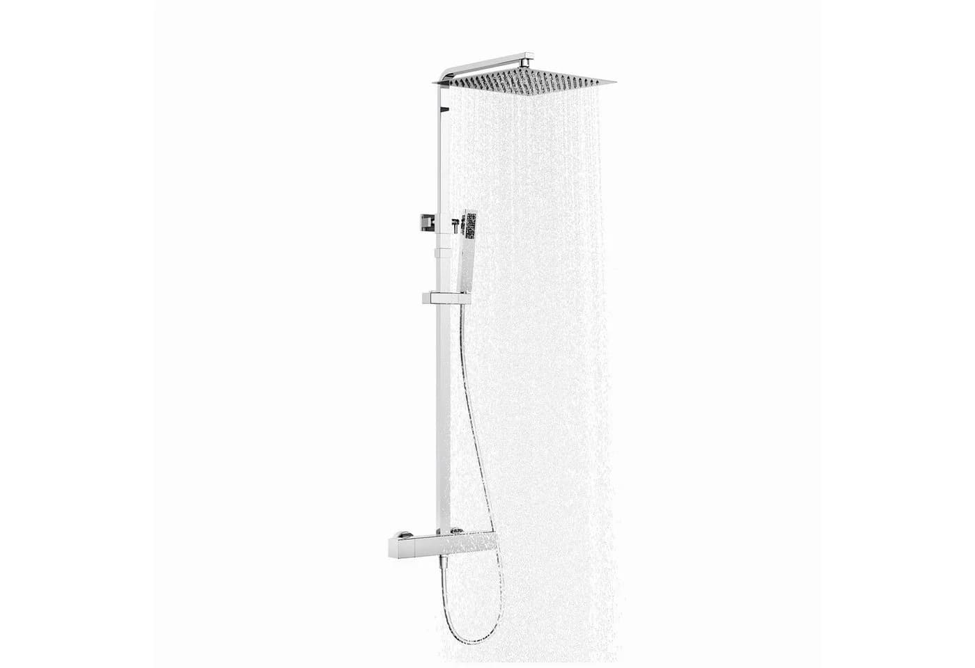 HOMELODY Duschsystem 30x30cm Regenduschset mit Thermostat Chrom/Schwarz
