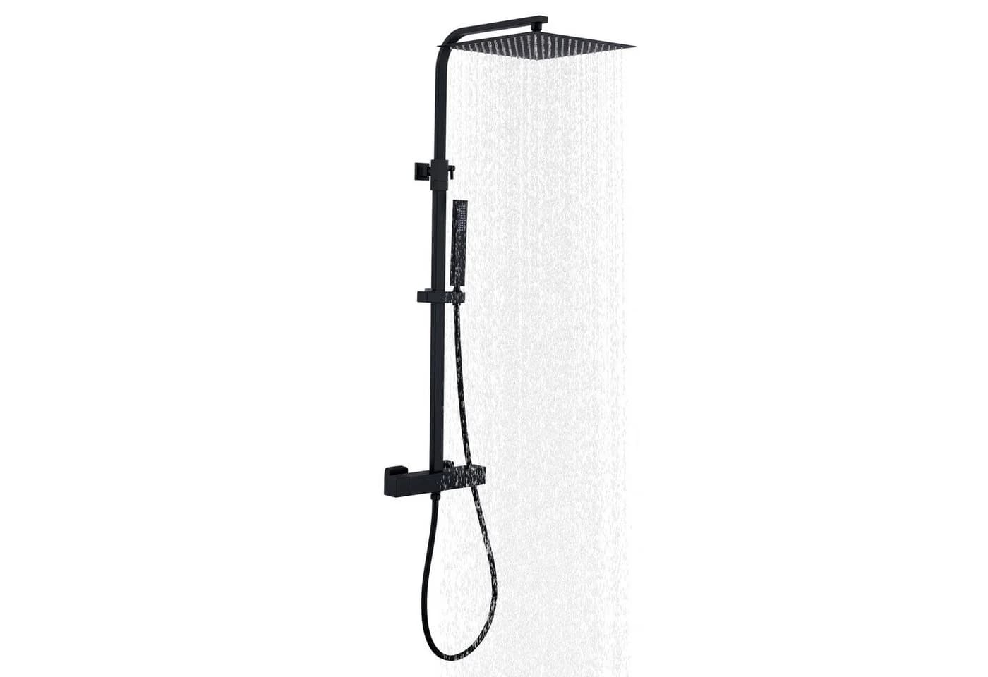 HOMELODY Duschsystem mit Thermostat 30x30 cm Kopfbrause Schwarz