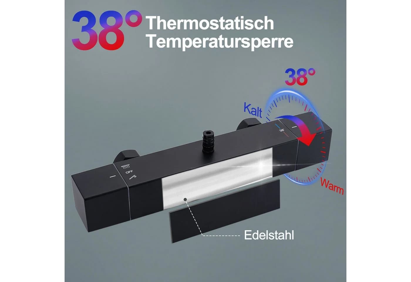 HOMELODY Duschsystem mit Thermostat 30x30 cm Kopfbrause Schwarz - Bild 5