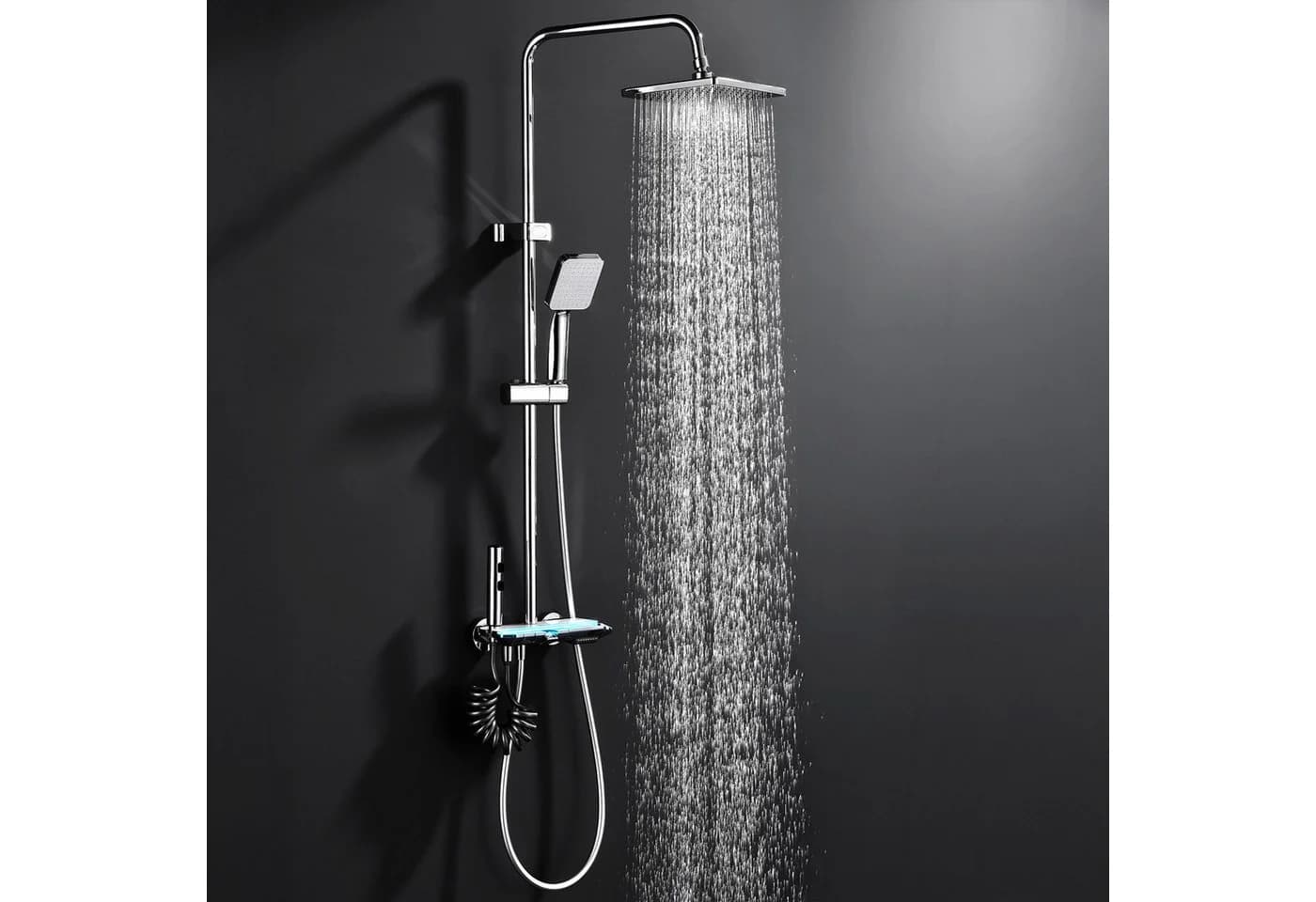 HOMELODY Duschsystem Duscharmatur Komplettset mit Glasablage Regendusche - Bild 2