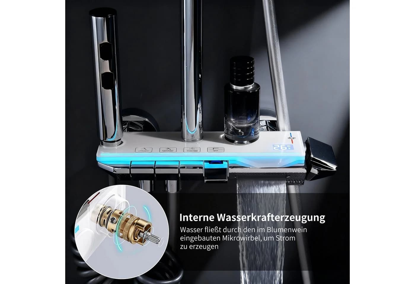 HOMELODY Duschsystem Duscharmatur Komplettset mit Glasablage Regendusche - Bild 3