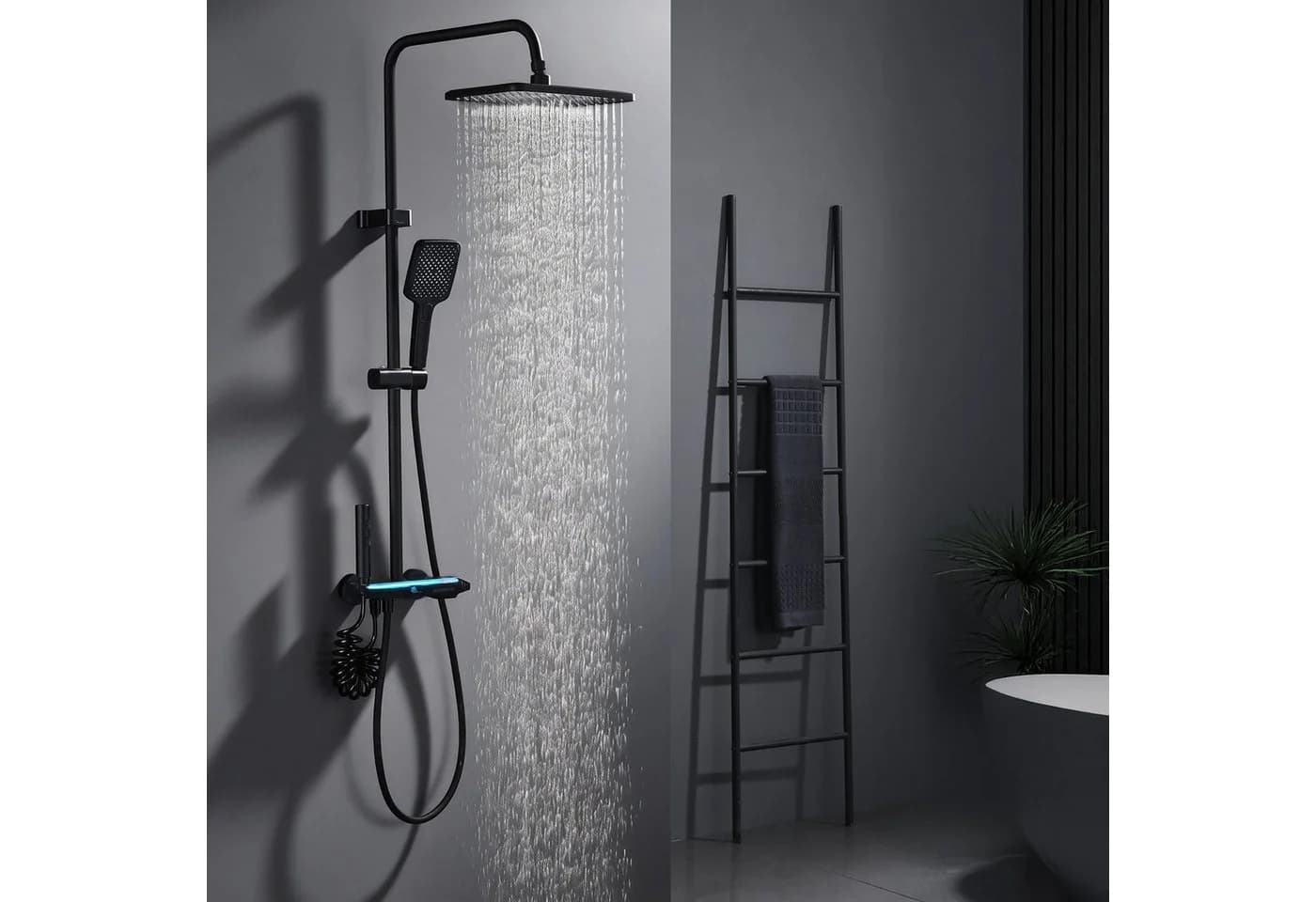 HOMELODY Duschsystem Duschsäule Massagedusche, Regendusche, 3 Strahlarten, Schwarz - Bild 2